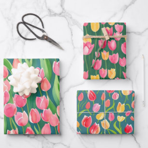 Elegante Kleurrijke Waterverf Tulp Flowers Tuin Inpakpapier Vel