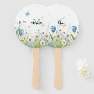 Elegante Kleurrijke  Wilde bloem Bloem blauwe vlin Handwaaier