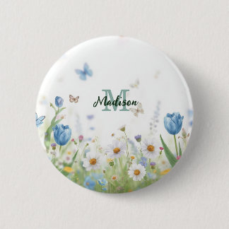 Elegante Kleurrijke  Wilde bloem Bloem blauwe vlin Ronde Button 5,7 Cm