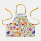 Elegante kleurrijke wilde bloemen script naam meis schort (Voorkant)