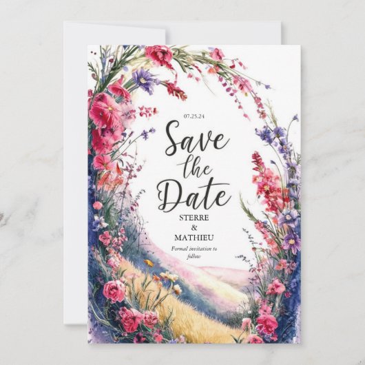 Elegante Kleurrijke Wildflower Bruiloft Save The Date (Voorkant)