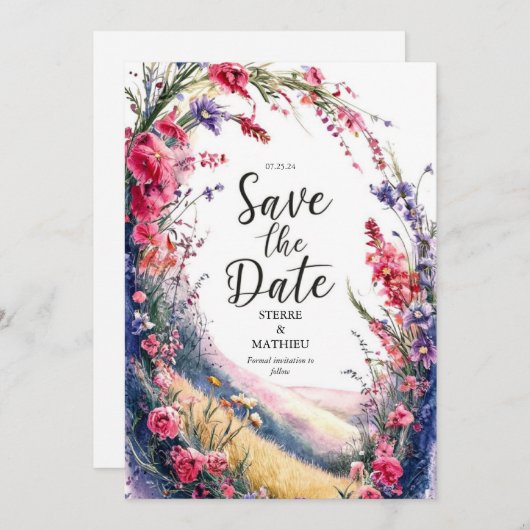 Elegante Kleurrijke Wildflower Bruiloft Save The Date (Voorkant / Achterkant)