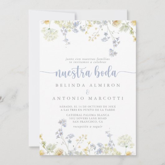 Elegante Kleurrijke Wildflower Nuestra Boda bruilo Kaart (Voorkant)