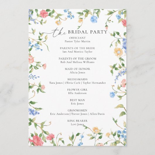 Elegante kleurrijke Wildflower Wedding Program Programma (Achterkant)