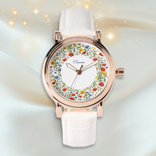 Elegante Kleurrijke Zomer Wildflowers Bloemenronde Horloge
