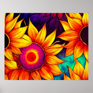 Elegante Kleurrijke Zonnebloem Bloem Power Kunstwe Poster
