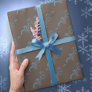 Elegante Klimplanten Blauw Bruin Patroon Cadeaupapier