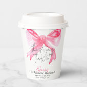 Elegante Knoop in de Draad Roze Strik Bachelorette Papieren Bekers (Voorkant)