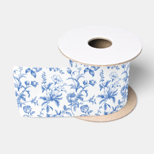 Elegante kobaltblauwe grandmillennial toile bloem lint
