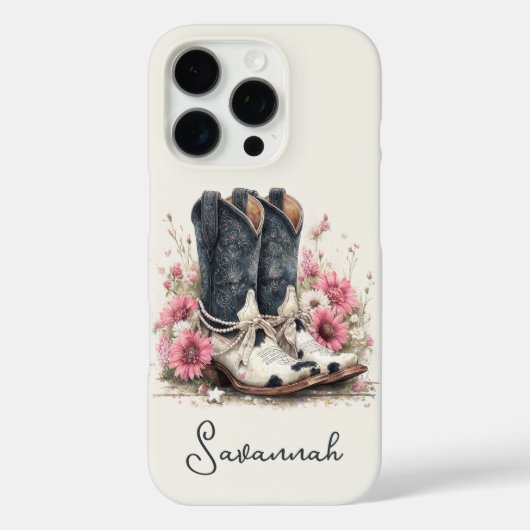 Elegante koeienhuid laarzen met gebloemde monogram Case-Mate iPhone case (Achterkant)