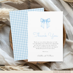 Elegante Koelblauwe Strik Baby Shower Bedankkaart