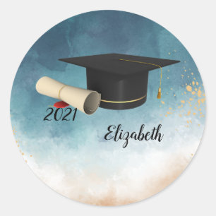 Elegante koele afstudeerhoed, diploma ronde sticker