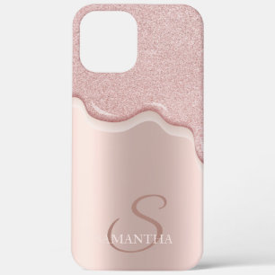 Elegante Koele Roze Gouden Glitter Druppels iPhone 12 Pro Max Hoesje