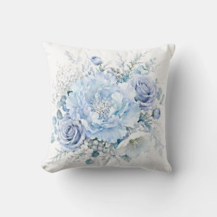 Elegante Koele Winter Blau & Witte Bloemboeket Kussen