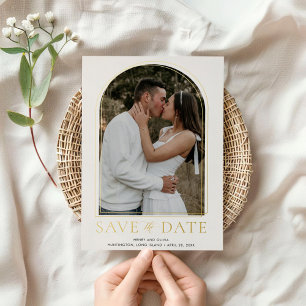 Elegante koepelvorm foto Save the Date echt goud Folie Uitnodiging