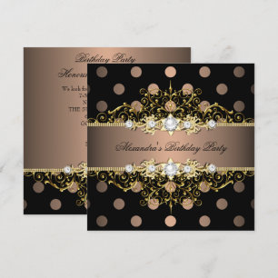 Elegante koffie goud zwarte polkadot verjaardagsfe kaart