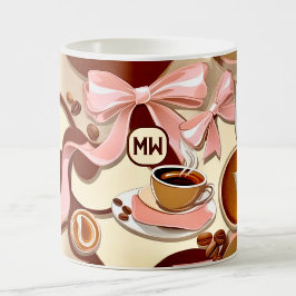 Elegante koffie-thema linten, bogen monogram koffiemok