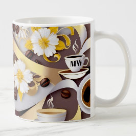 Elegante koffiegele bloemen & lint & initialen koffiemok