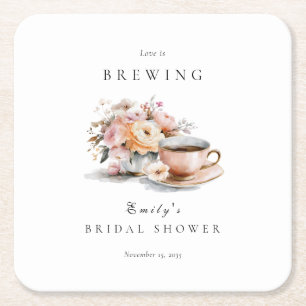 Elegante koffieliefde bruist Bruidsdouche Vierkante Kartonnen Onderzetter