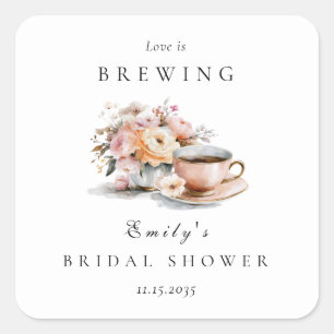 Elegante koffieliefde bruist Bruidsuitnodiging Vierkante Sticker