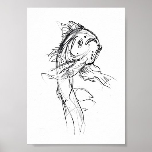 Elegante Koi Fish Abstracte schets Poster (Voorkant)