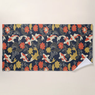 Elegante Koi Vis en Lotus Patroon Strandlaken