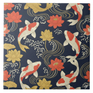 Elegante Koi Vis en Lotus Patroon Tegeltje