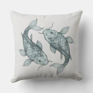 Elegante Koi Vis Watercolor Kunst Japanse Stijl Kussen