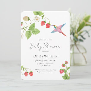 Elegante Kolibries Aardbei Baby Shower Kaart