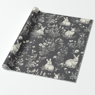 Elegante Konijn Toile Bloem Motief Oud (3) Cadeaupapier