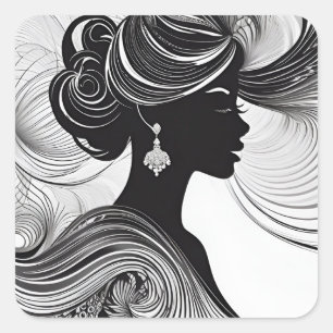 Elegante Koningin Afrikaans Silhouet Zwart & Wit Vierkante Sticker