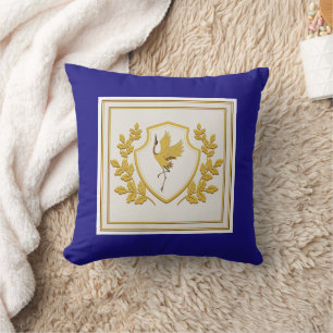 Elegante Koninklijk Blauwe en Gouden Heraldische K Kussen