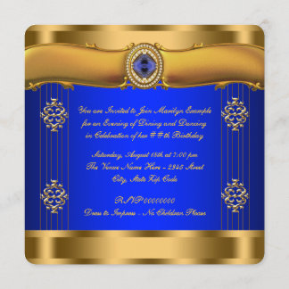 Elegante Koninklijk Blauwe en Gouden Verjaardag Kaart
