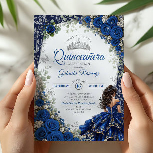Elegante koninklijk blauwe en zilveren rozen Quinc Kaart