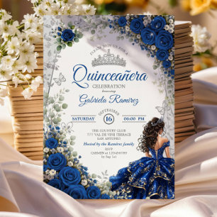 Elegante koninklijk blauwe en zilveren rozen Quinc Kaart