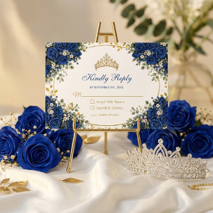 Elegante koninklijk blauwe rozen gouden Quinceañer RSVP Kaartje