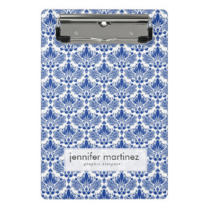 Elegante koninklijke blauwe en witte damast mini klembord