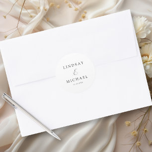 Elegante Koninklijke Witte Script Huwelijk Ronde Sticker