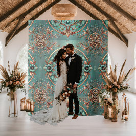 Elegante koper turquoise bloemige ring formeel wandkleed