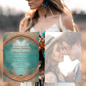 Elegante koper turquoise bruiloft uitnodiging