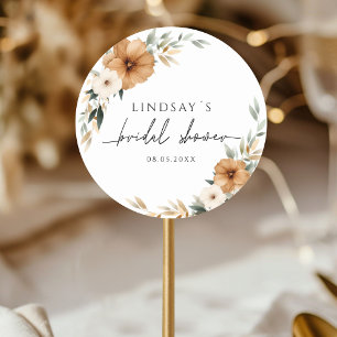 Elegante koperen & aardse botanische bruidsdouche ronde sticker