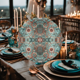 Elegante koperen en turquoise formele bloemen papieren bordje