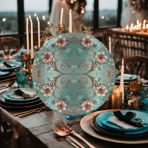 Elegante koperen en turquoise papieren bord