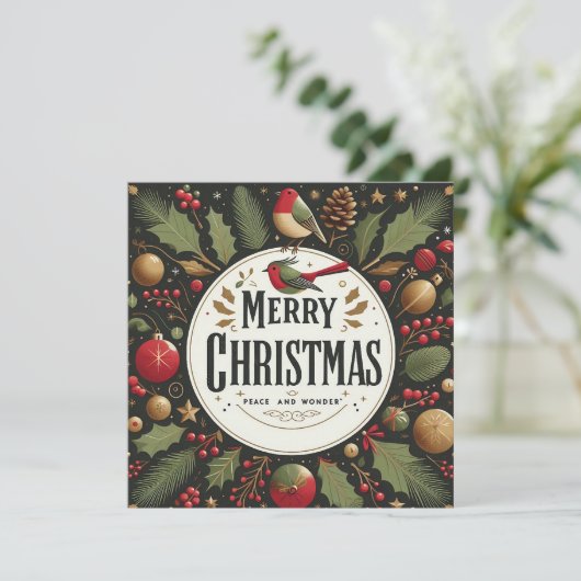 Elegante koperen gestileerde Robin Merry Christmas Feestdagenkaart (Staand voorkant)