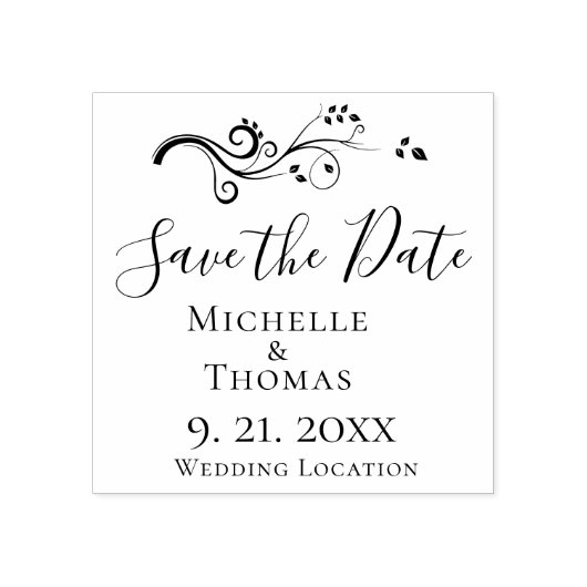 Elegante Koppels Bruiloft Foliage Save the Date Rubberstempel (Afrduk)