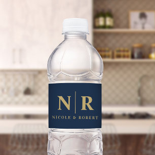 Elegante Koppels Bruiloft Monogram Gepersonaliseer Waterfles Etiket