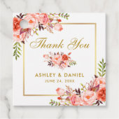 Elegante koraal bloemengoud bruiloft dank u bedankjes labels (Voorkant)