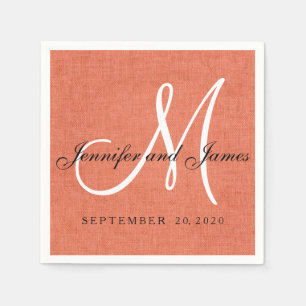 Elegante Koraal Linnen Monogram Trouwpapier Servet