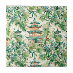 Elegante Koraal Pagode Salie Botanisch Tegeltje
