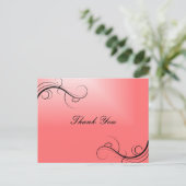 Elegante Koraal Roze & Zwarte Bloei Dank u Briefkaart (Staand voorkant)
